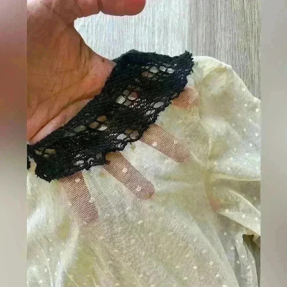 Miss Chievous Sheer Swiss dot blouse, black collar, XL - Picture 2 of 6